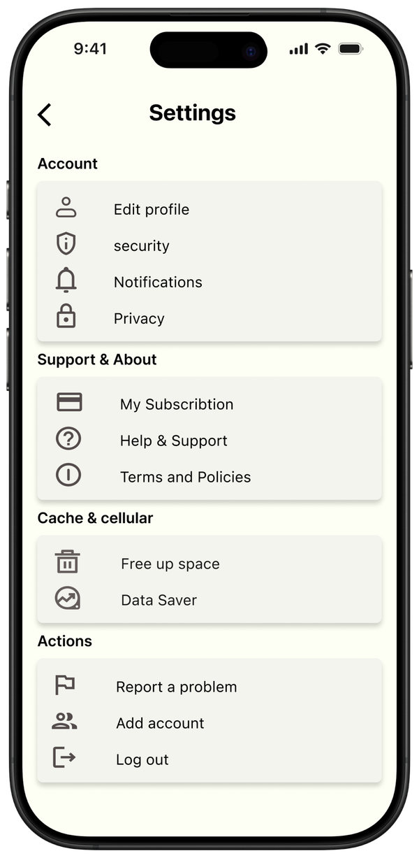 Grouped settings layout exploration