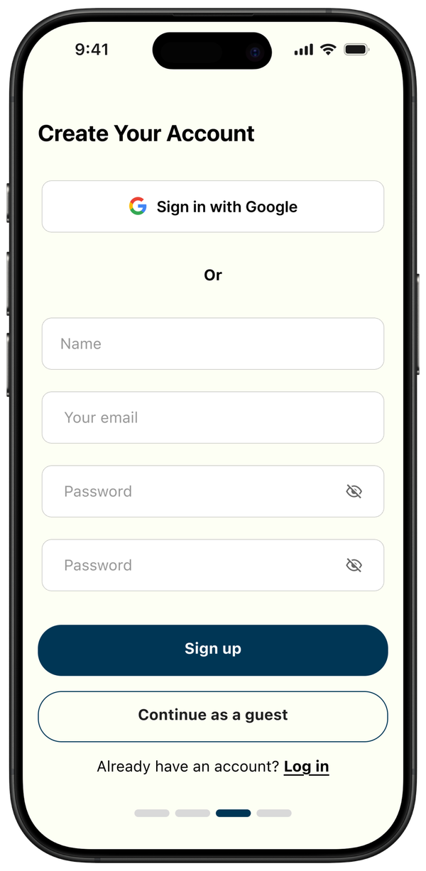 Onboarding final screen with Continue as Guest option