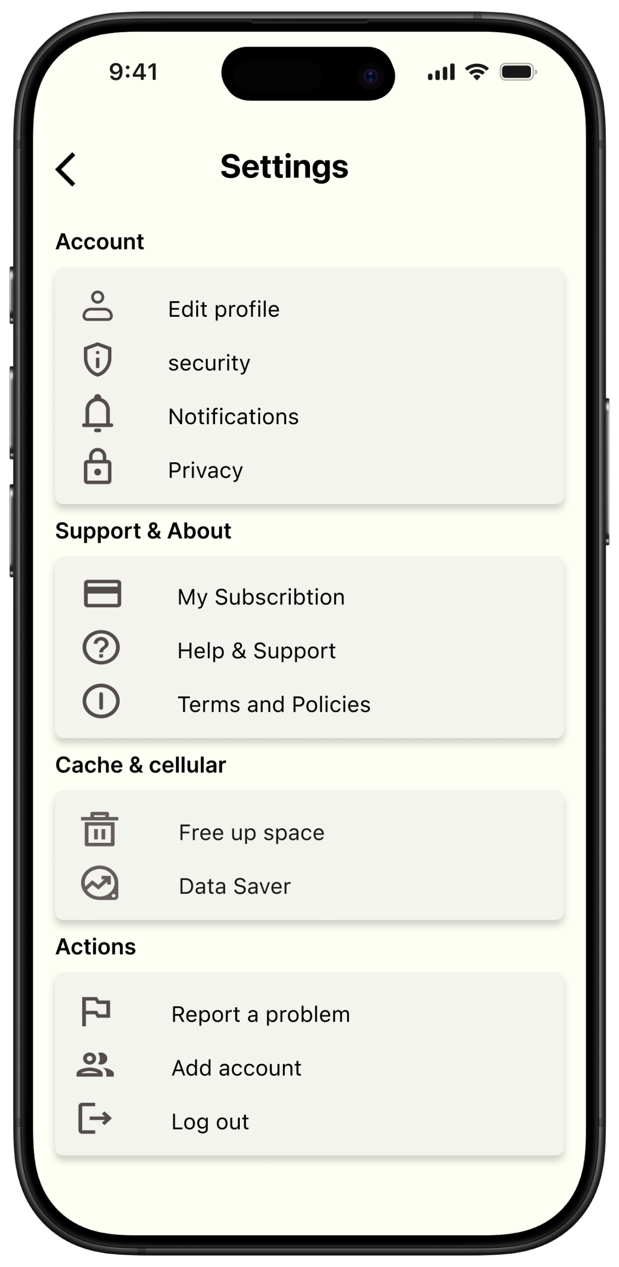 Grouped settings layout exploration